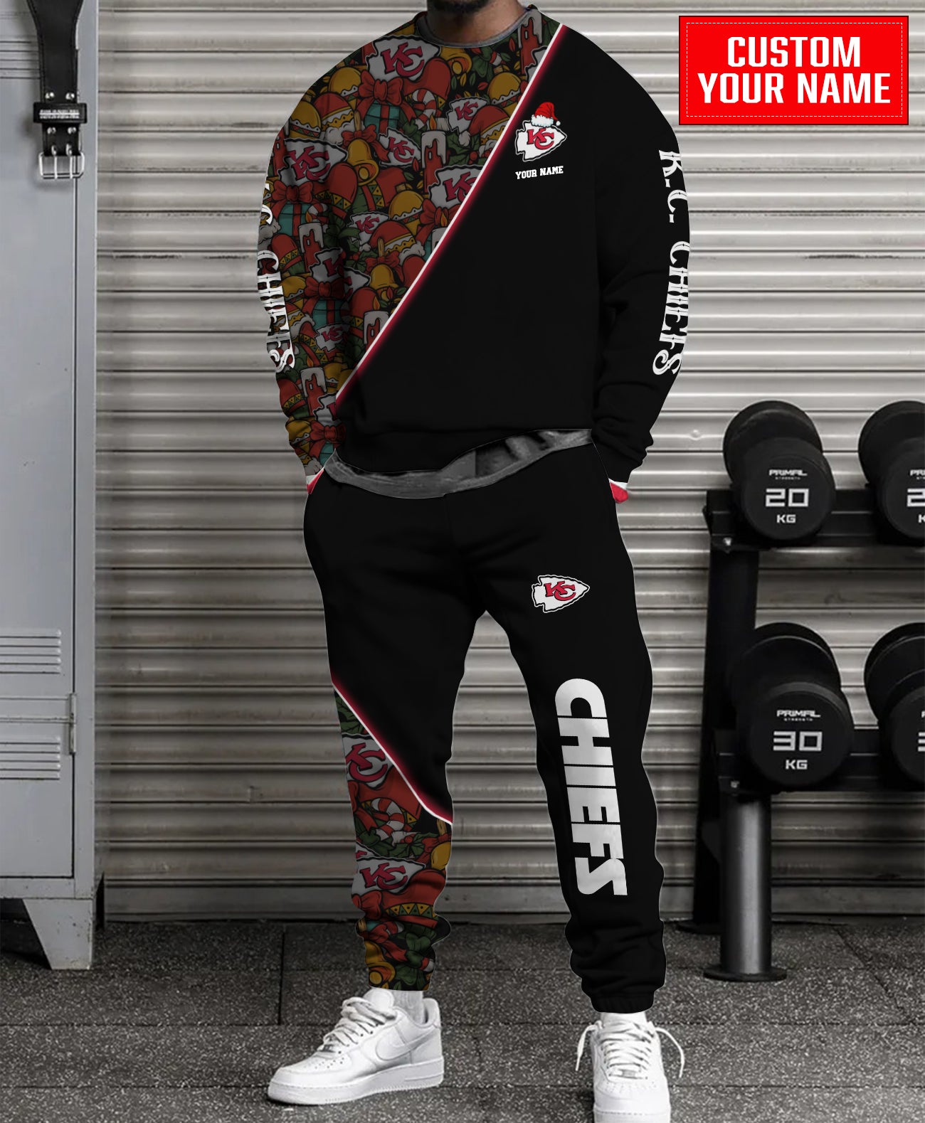 Kansas City Chiefs Christmas Pattern Unisex Combo Sweatshirt And Sweatpants AZCASP000089Black