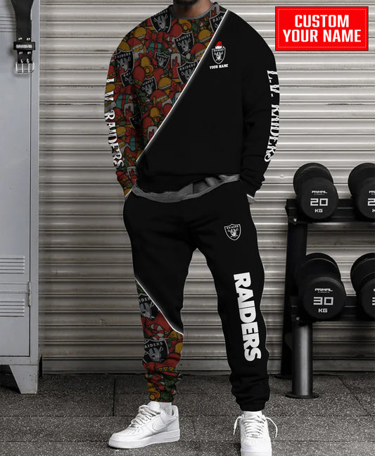Las Vegas Raiders Christmas Pattern Unisex Combo Sweatshirt And Sweatpants AZCASP000090Black