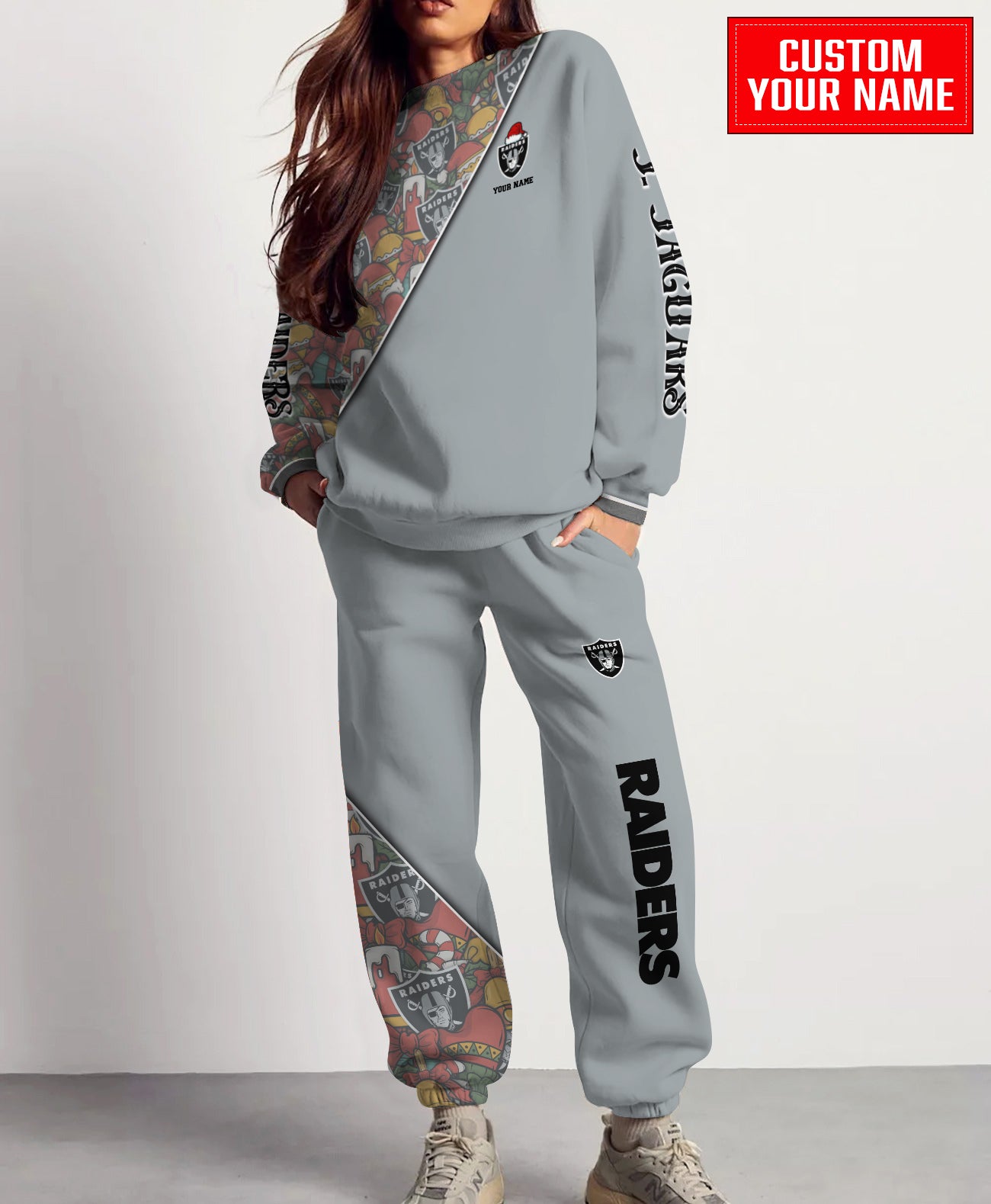 Las Vegas Raiders Christmas Pattern Unisex Combo Sweatshirt And Sweatpants AZCASP000090TeamColor