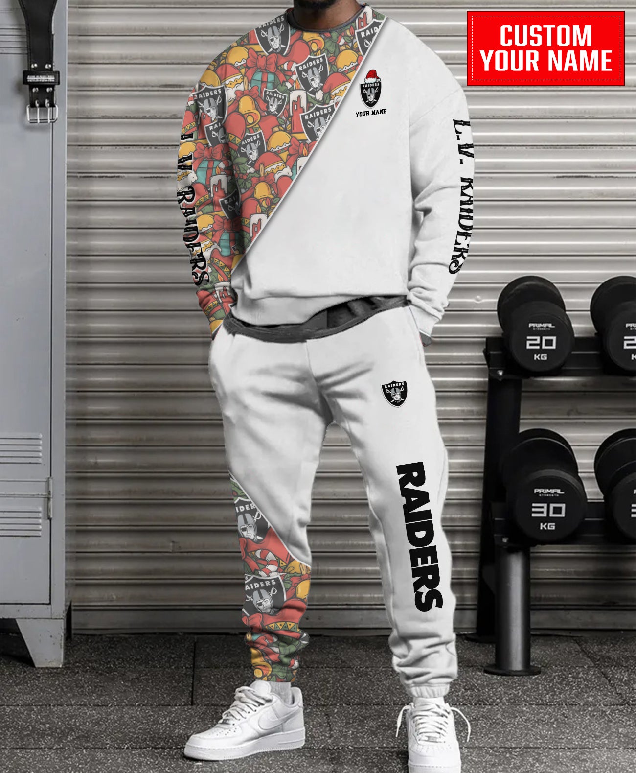 Las Vegas Raiders Christmas Pattern Unisex Combo Sweatshirt And Sweatpants AZCASP000090White