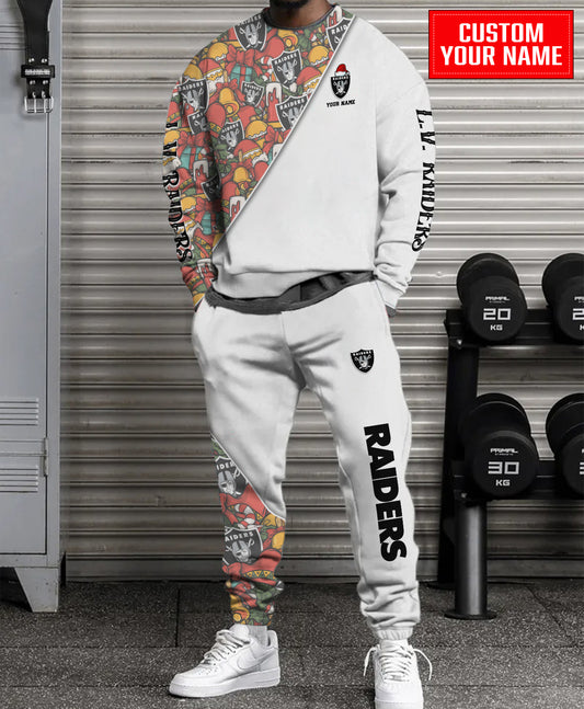 Las Vegas Raiders Christmas Pattern Unisex Combo Sweatshirt And Sweatpants AZCASP000090White