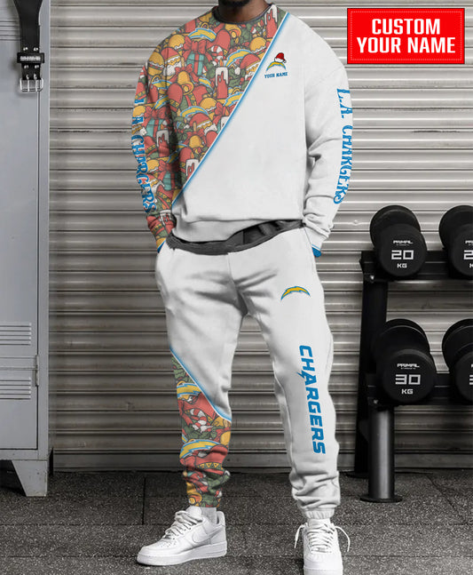 Los Angeles Chargers Christmas Pattern Unisex Combo Sweatshirt And Sweatpants AZCASP000091White