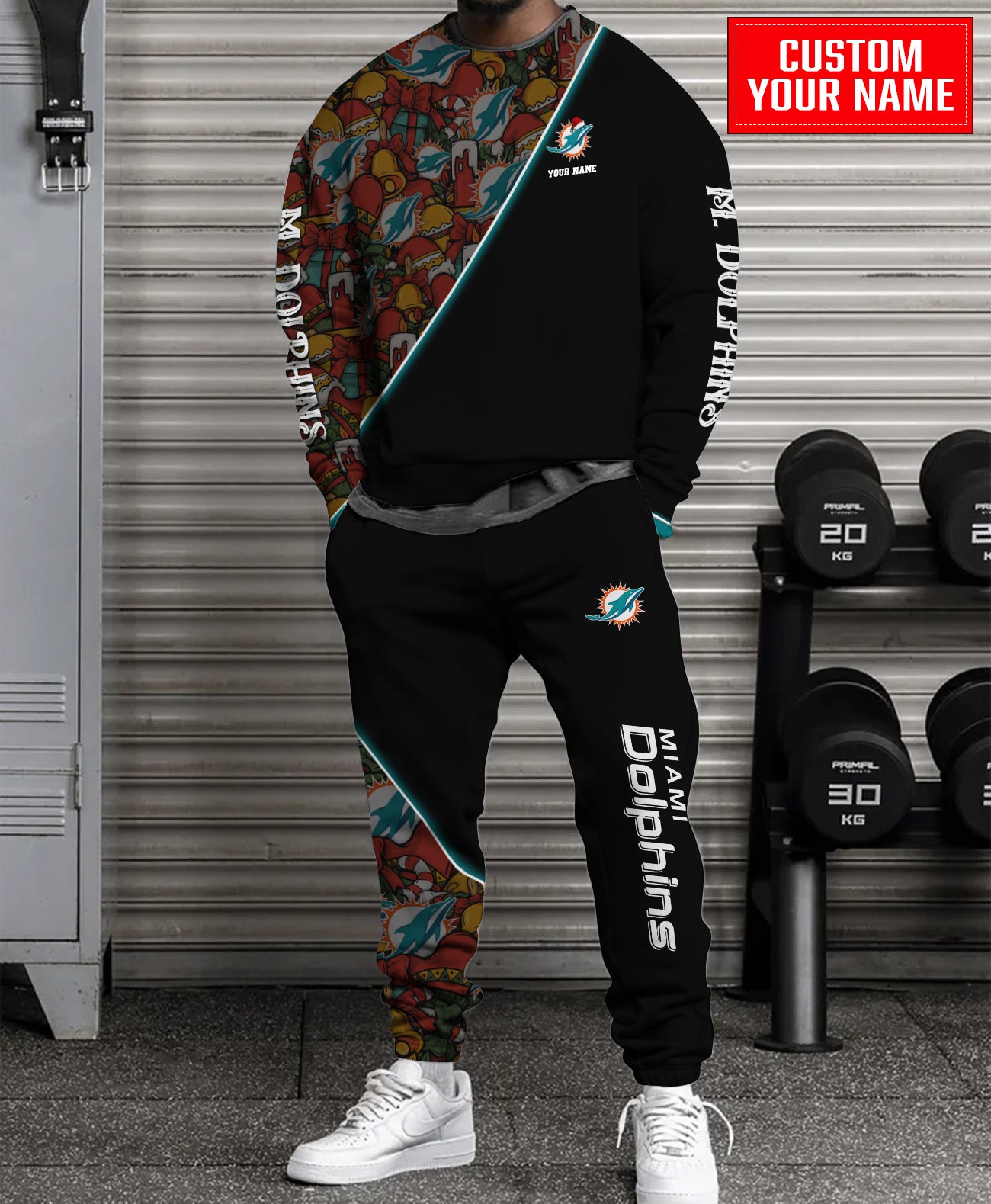 Miami Dolphins Christmas Pattern Unisex Combo Sweatshirt And Sweatpants AZCASP000092Black