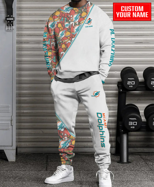 Miami Dolphins Christmas Pattern Unisex Combo Sweatshirt And Sweatpants AZCASP000092White
