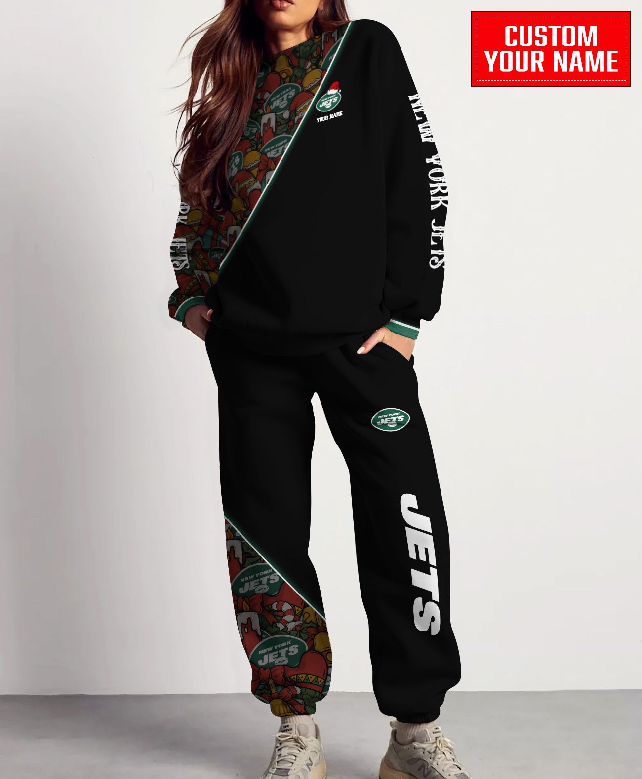 New York Jets Christmas Pattern Unisex Combo Sweatshirt And Sweatpants AZCASP000094Black