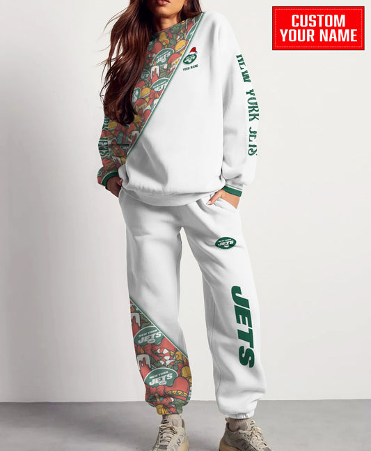 New York Jets Christmas Pattern Unisex Combo Sweatshirt And Sweatpants AZCASP000094White