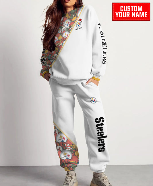 Pittsburgh Steelers Christmas Pattern Unisex Combo Sweatshirt And Sweatpants AZCASP000095White