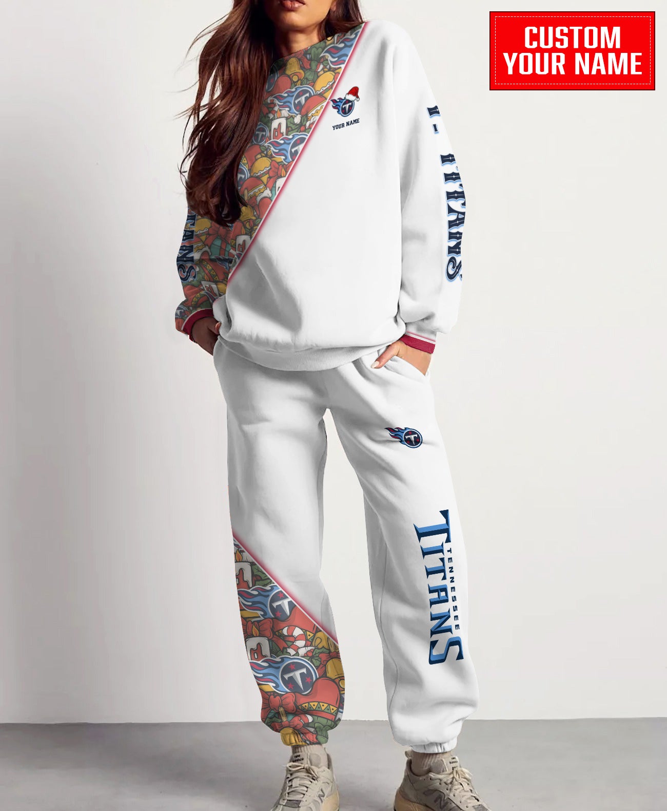 Tennessee Titans Christmas Pattern Unisex Combo Sweatshirt And Sweatpants AZCASP000096White