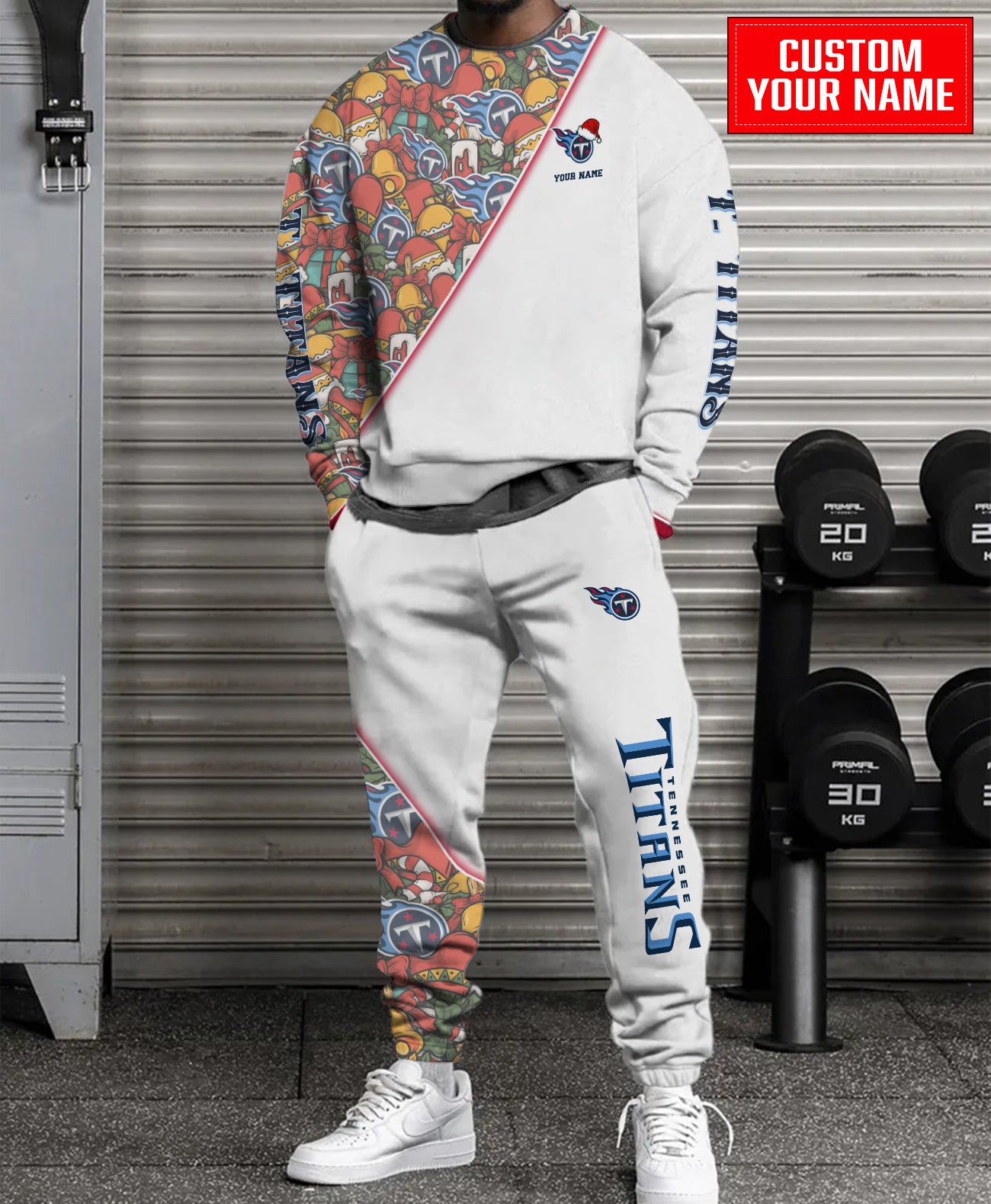 Tennessee Titans Christmas Pattern Unisex Combo Sweatshirt And Sweatpants AZCASP000096White