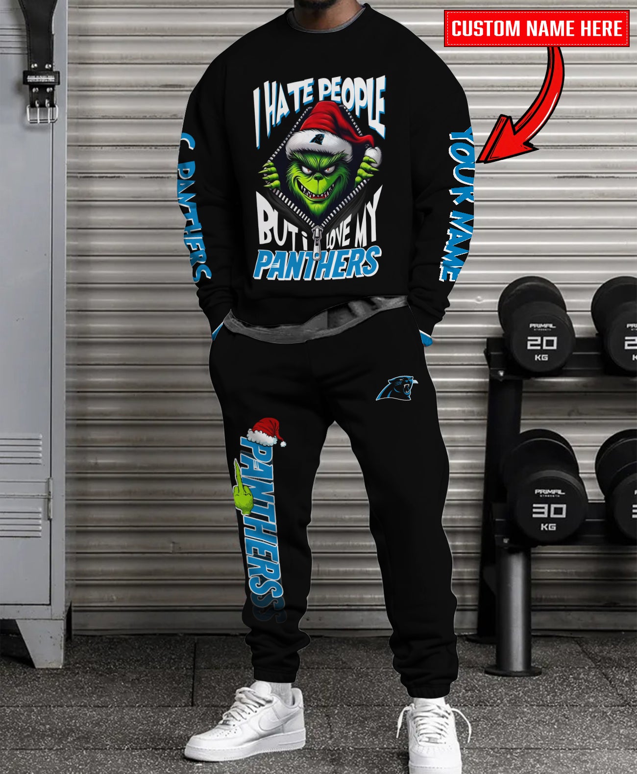 Carolina Panthers Combo Unisex Sweatshirt And Sweatpants Christmas Collection AZCASP000099Black