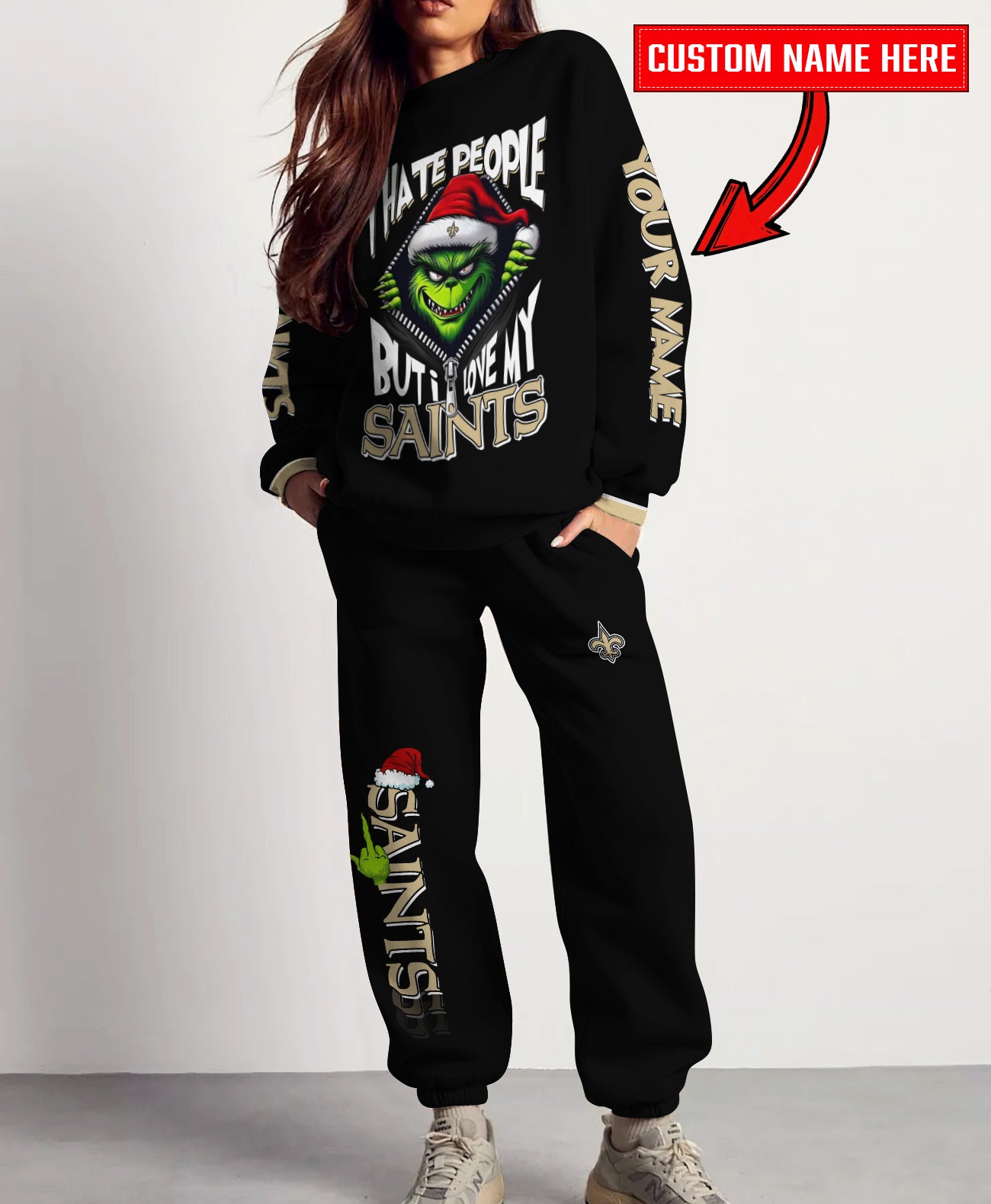 New Orleans Saints Combo Unisex Sweatshirt And Sweatpants Christmas Collection AZCASP000106Black