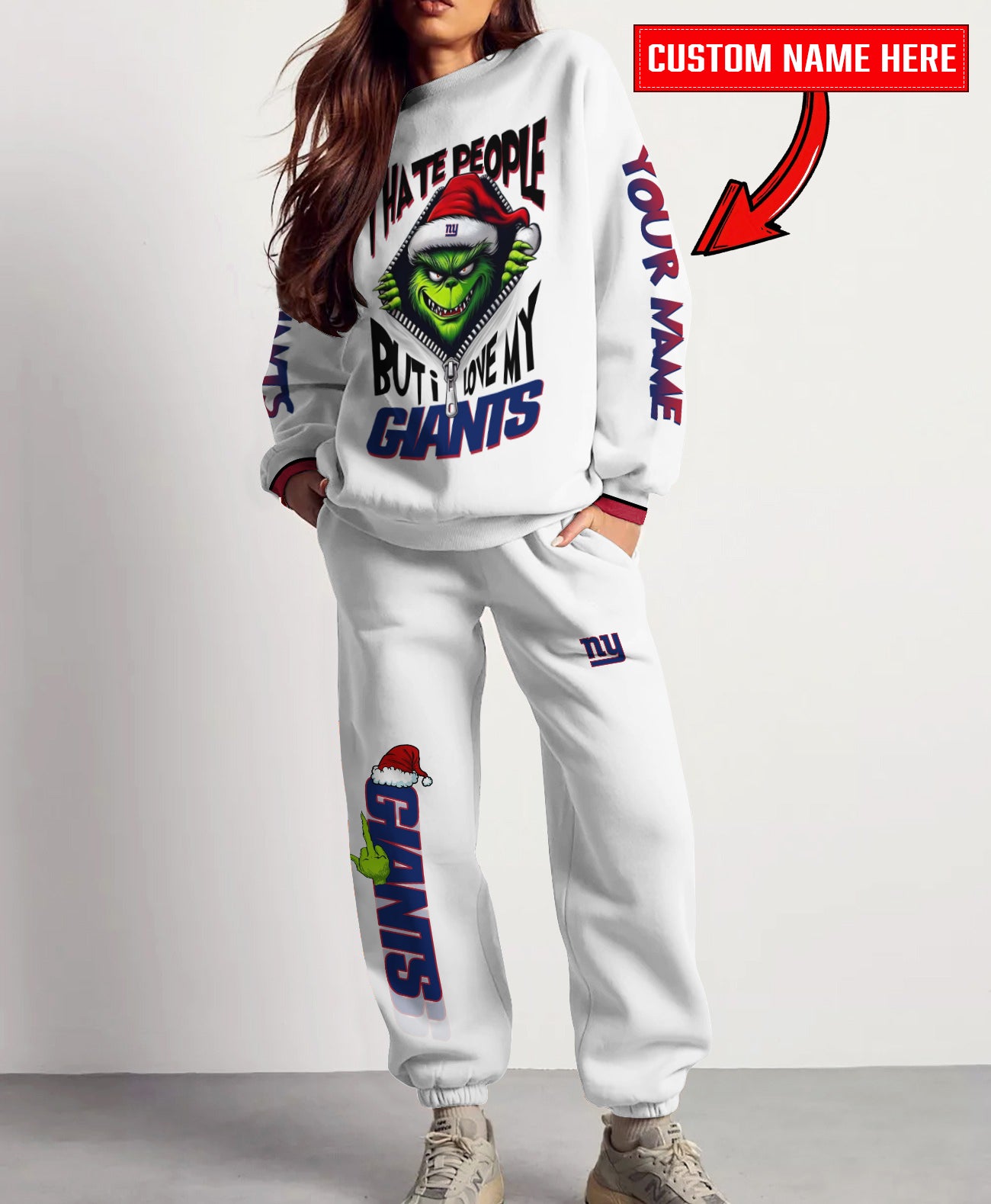 New York Giants Combo Unisex Sweatshirt And Sweatpants Christmas Collection AZCASP000107White