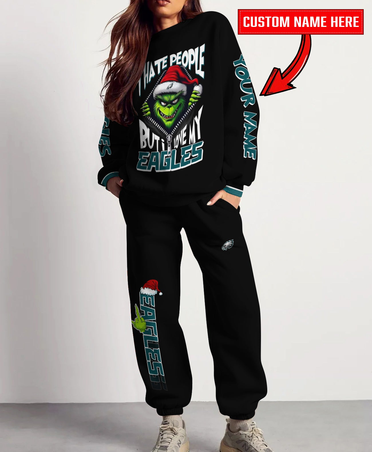 Philadelphia Eagles Combo Unisex Sweatshirt And Sweatpants Christmas Collection AZCASP000108Black