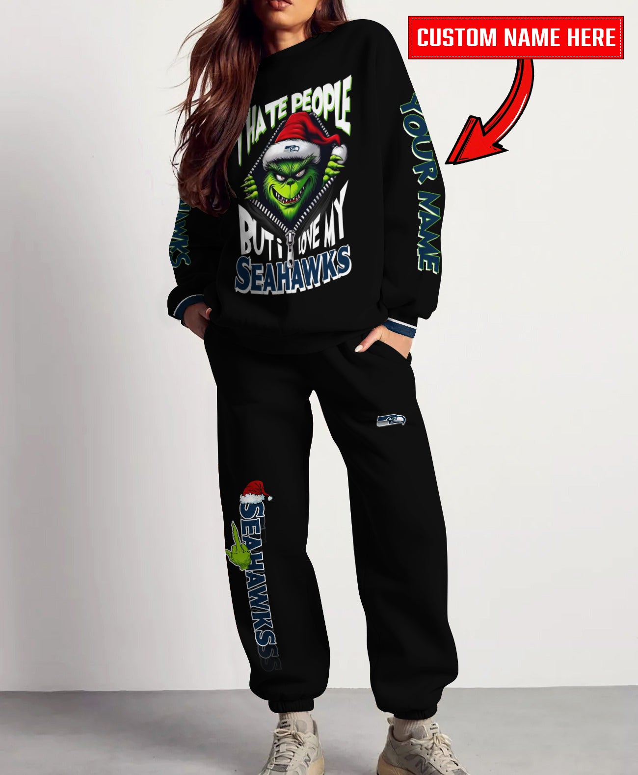 Seattle Seahawks Combo Unisex Sweatshirt And Sweatpants Christmas Collection AZCASP000110Black
