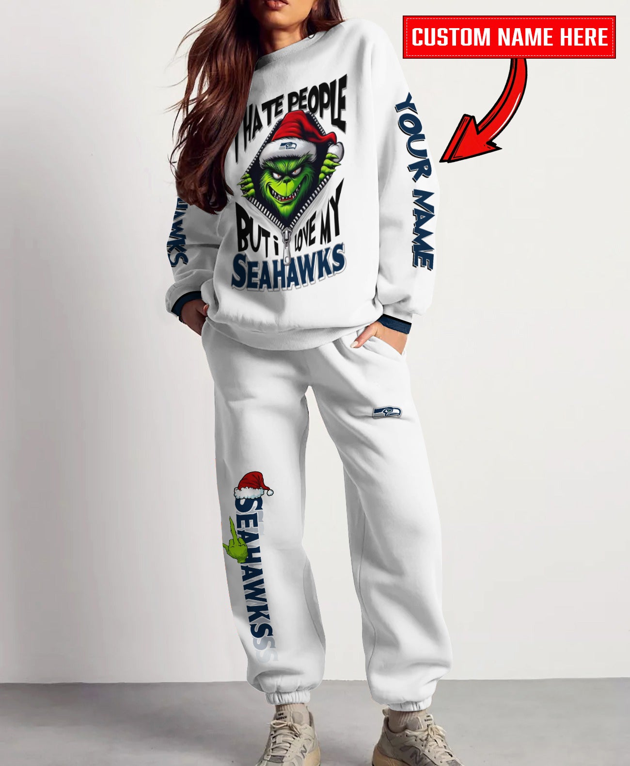 Seattle Seahawks Combo Unisex Sweatshirt And Sweatpants Christmas Collection AZCASP000110White