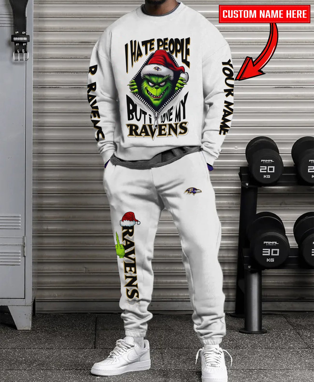 Baltimore Ravens Combo Unisex Sweatshirt And Sweatpants Christmas Collection AZCASP000113White