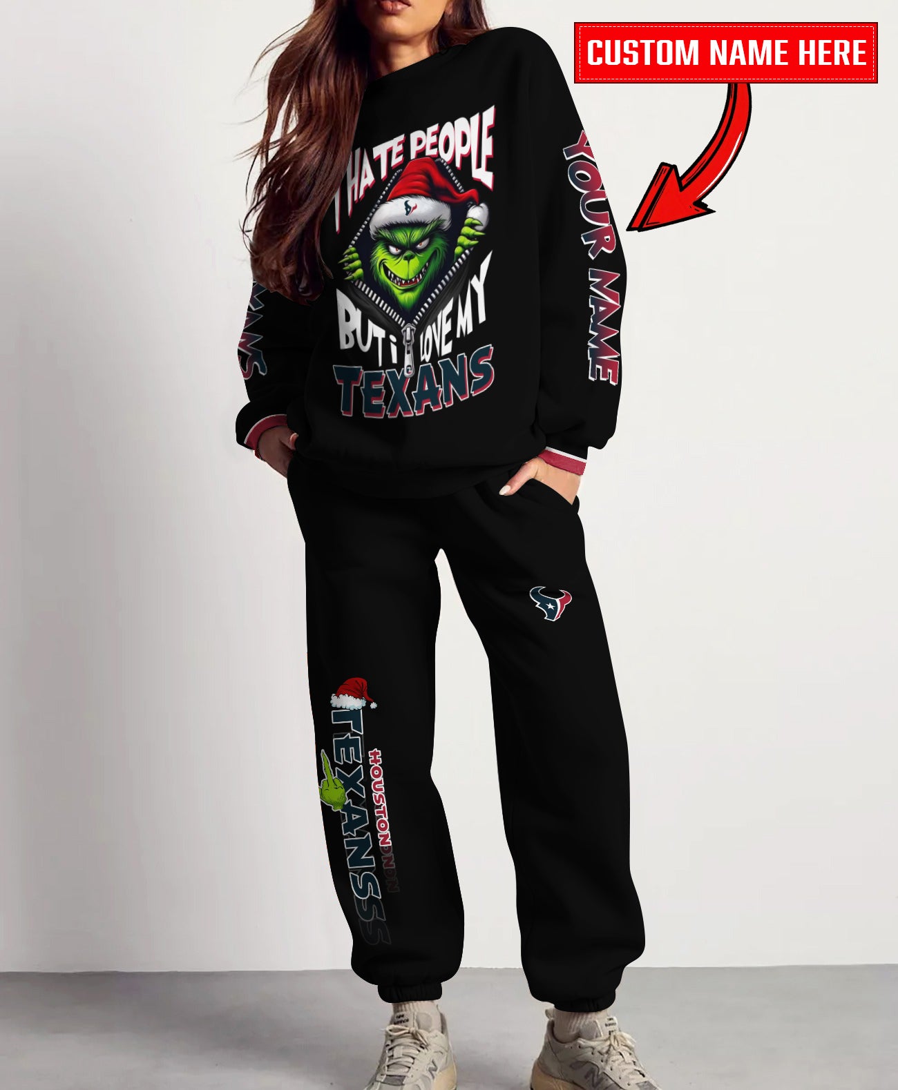 Houston Texans Combo Unisex Sweatshirt And Sweatpants Christmas Collection AZCASP000118Black