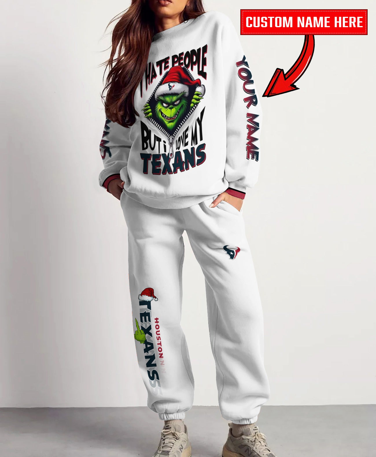Houston Texans Combo Unisex Sweatshirt And Sweatpants Christmas Collection AZCASP000118White