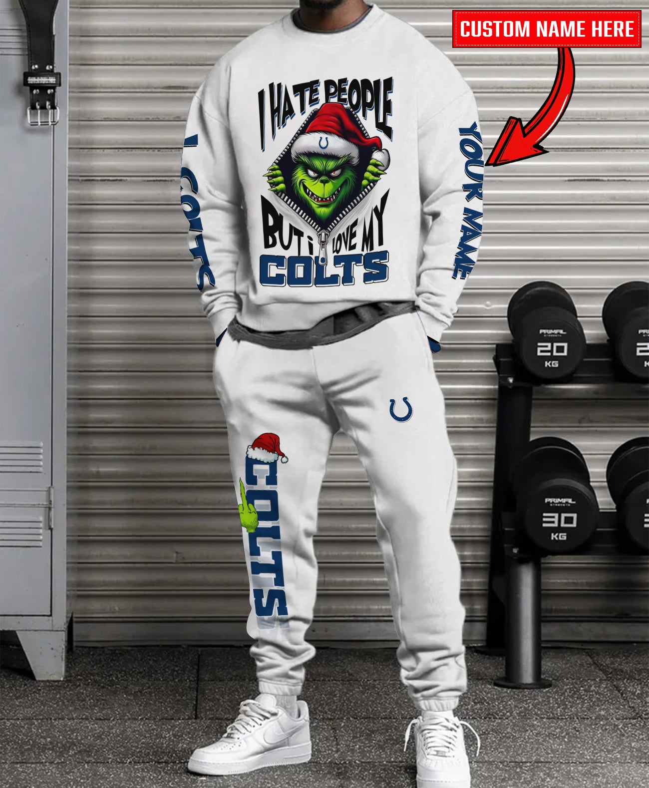 Indianapolis Colts Combo Unisex Sweatshirt And Sweatpants Christmas Collection AZCASP000119White