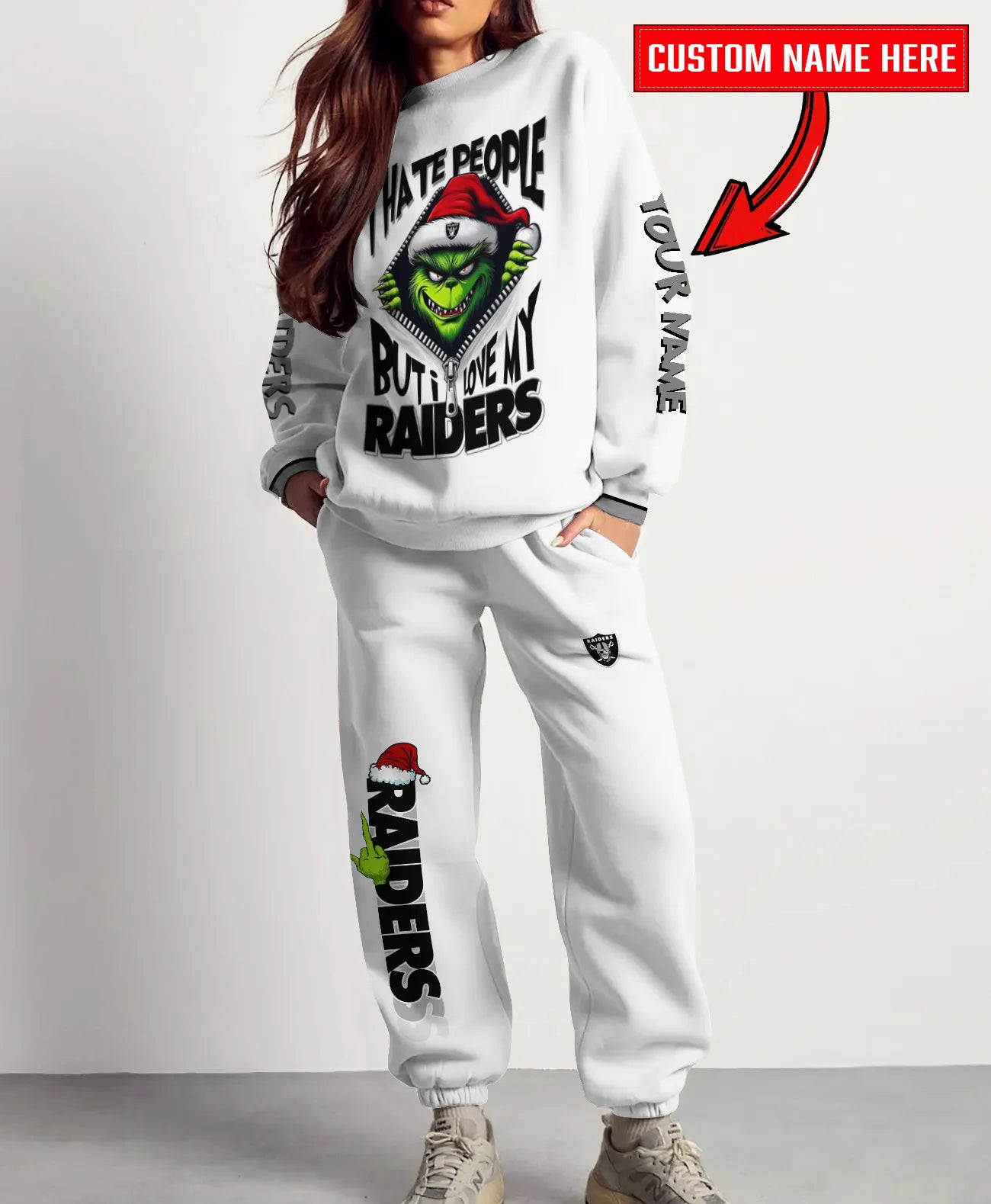 Las Vegas Raiders Combo Unisex Sweatshirt And Sweatpants Christmas Collection AZCASP000122White
