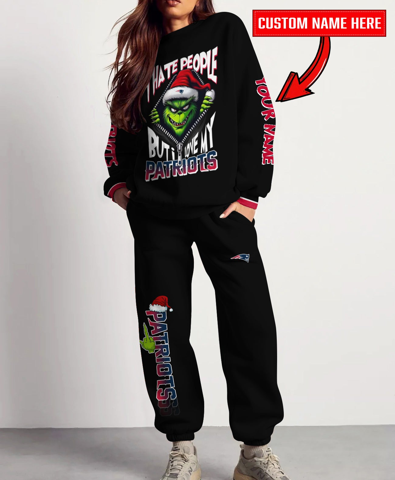 New England Patriots Combo Unisex Sweatshirt And Sweatpants Christmas Collection AZCASP000125Black
