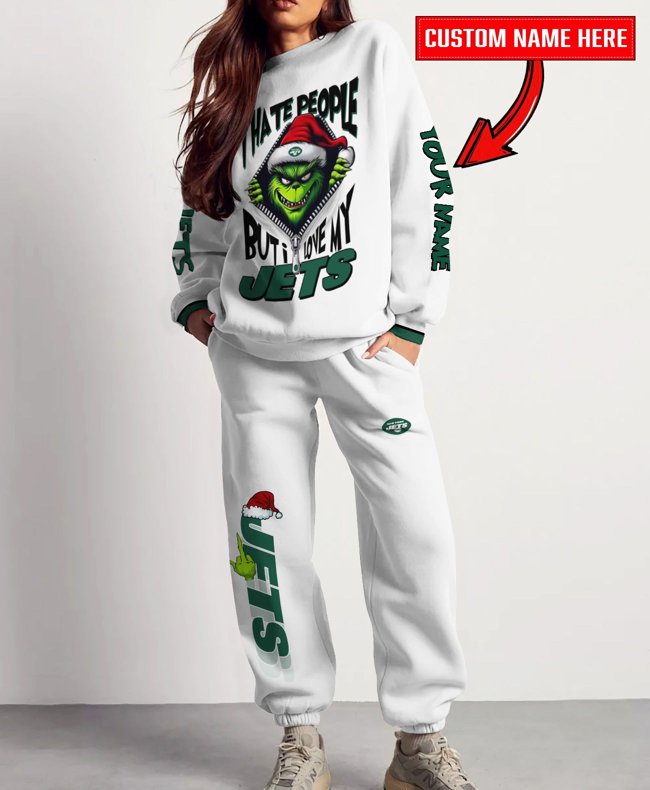 New York Jets Combo Unisex Sweatshirt And Sweatpants Christmas Collection AZCASP000126White