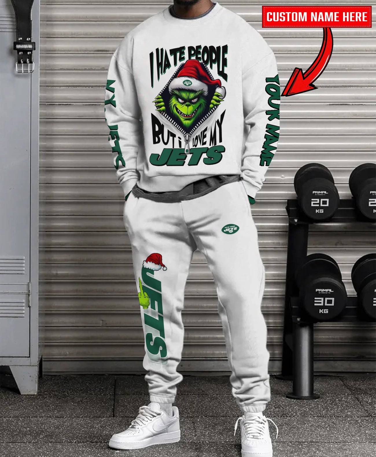 New York Jets Combo Unisex Sweatshirt And Sweatpants Christmas Collection AZCASP000126White