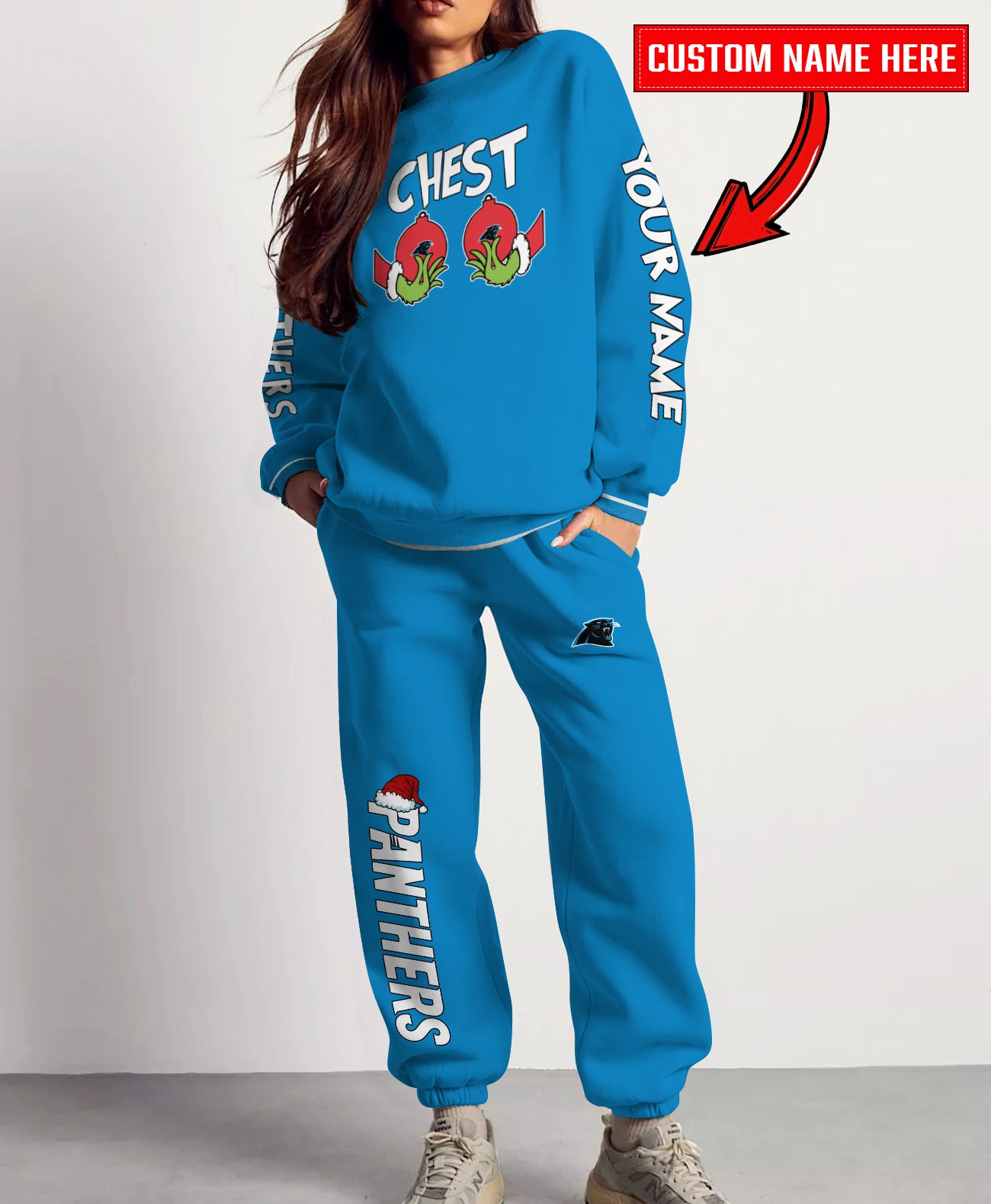Carolina Panthers Chest – Nuts Combo Sweatshirt And Sweatpants Christmas Collection AZCASP000131TeamColor