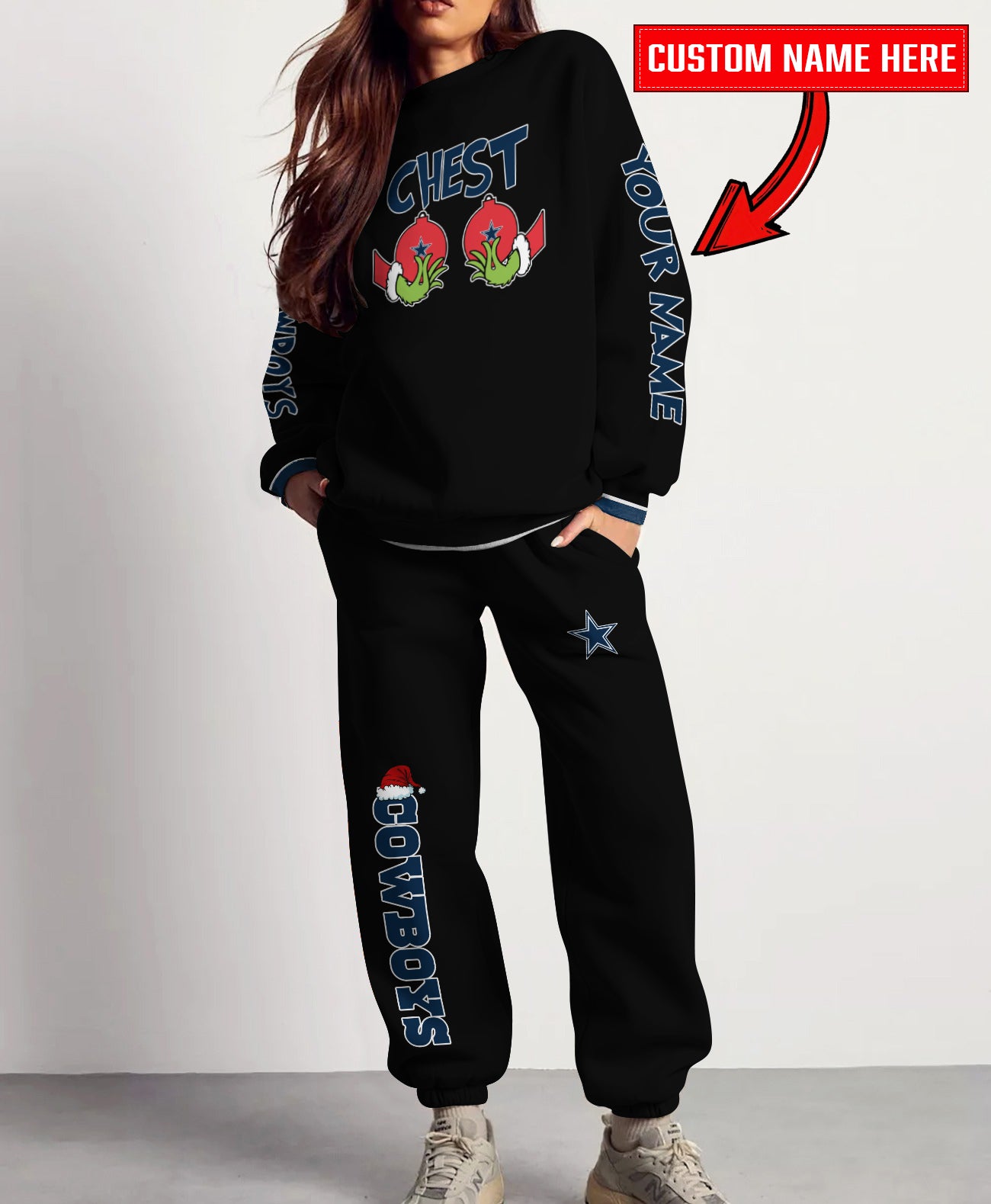 Dallas Cowboys Chest – Nuts Combo Sweatshirt And Sweatpants Christmas Collection AZCASP000133Black