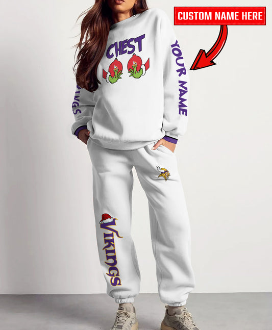 Minnesota Vikings Chest – Nuts Combo Sweatshirt And Sweatpants Christmas Collection AZCASP000137White