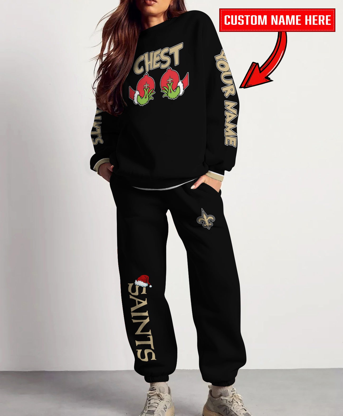 New Orleans Saints Chest – Nuts Combo Sweatshirt And Sweatpants Christmas Collection AZCASP000138Black