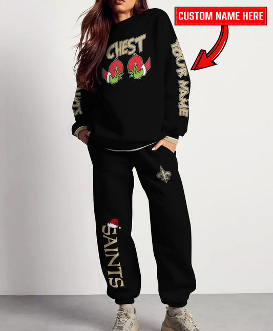 New Orleans Saints Chest – Nuts Combo Sweatshirt And Sweatpants Christmas Collection AZCASP000138Black