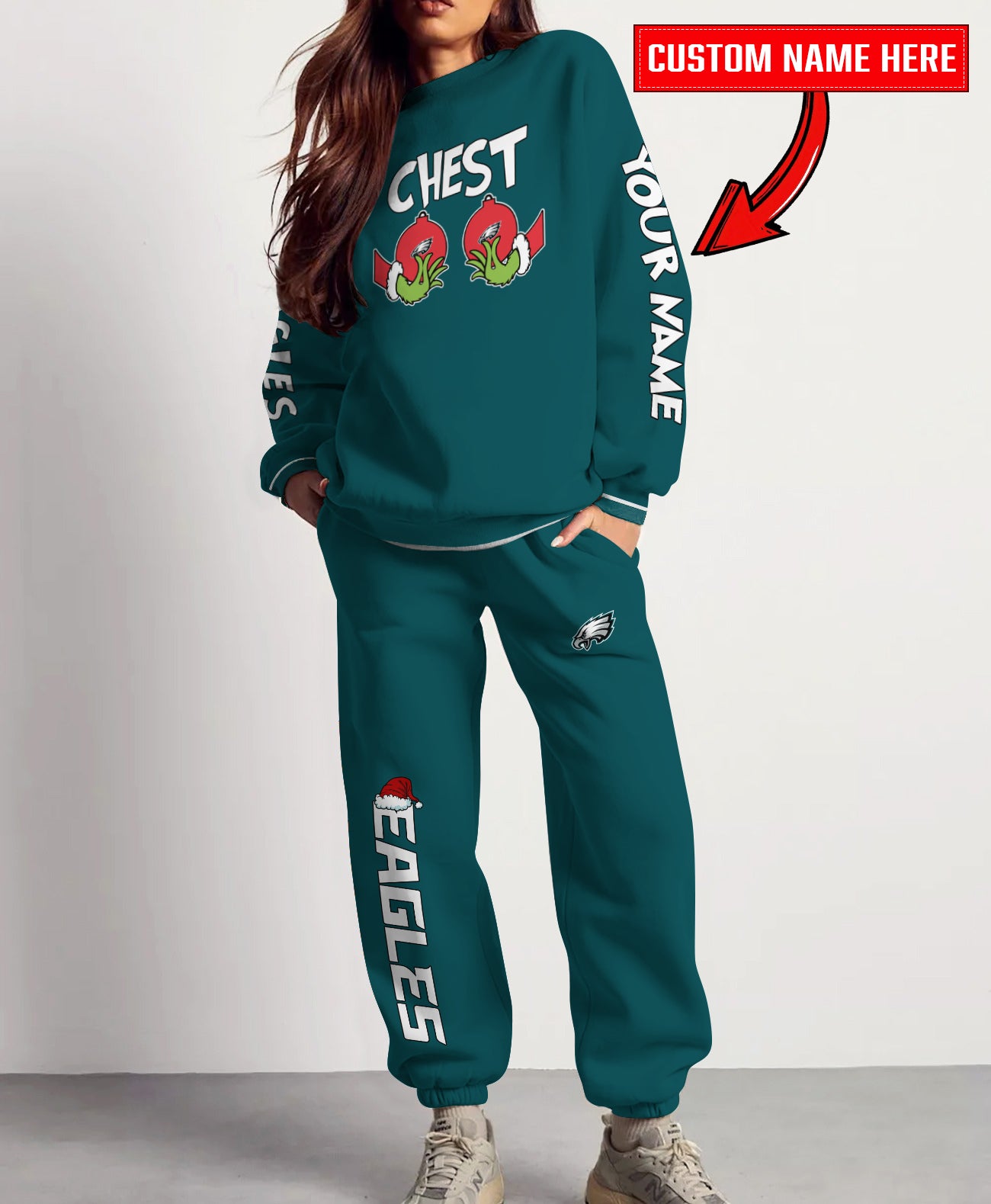 Philadelphia Eagles Chest – Nuts Combo Sweatshirt And Sweatpants Christmas Collection AZCASP000140TeamColor