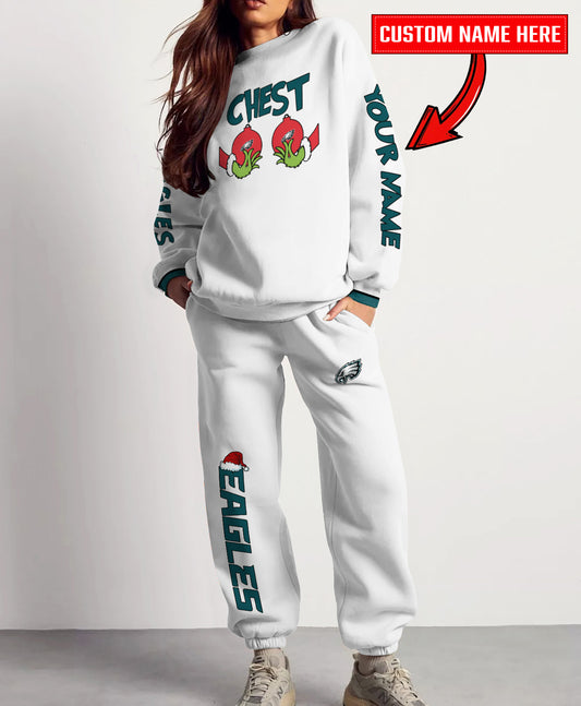 Philadelphia Eagles Chest – Nuts Combo Sweatshirt And Sweatpants Christmas Collection AZCASP000140White