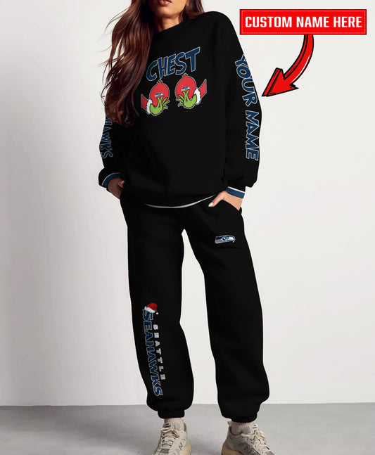 Seattle Seahawks Chest – Nuts Combo Sweatshirt And Sweatpants Christmas Collection AZCASP000142Black