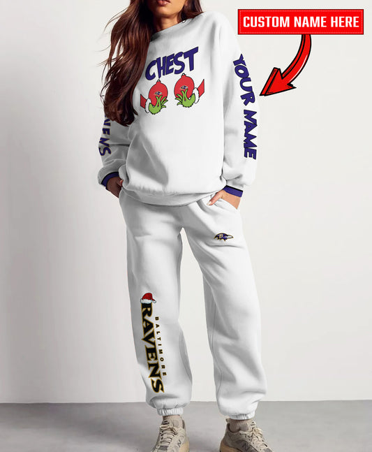 Baltimore Ravens Chest – Nuts Combo Sweatshirt And Sweatpants Christmas Collection AZCASP000145White