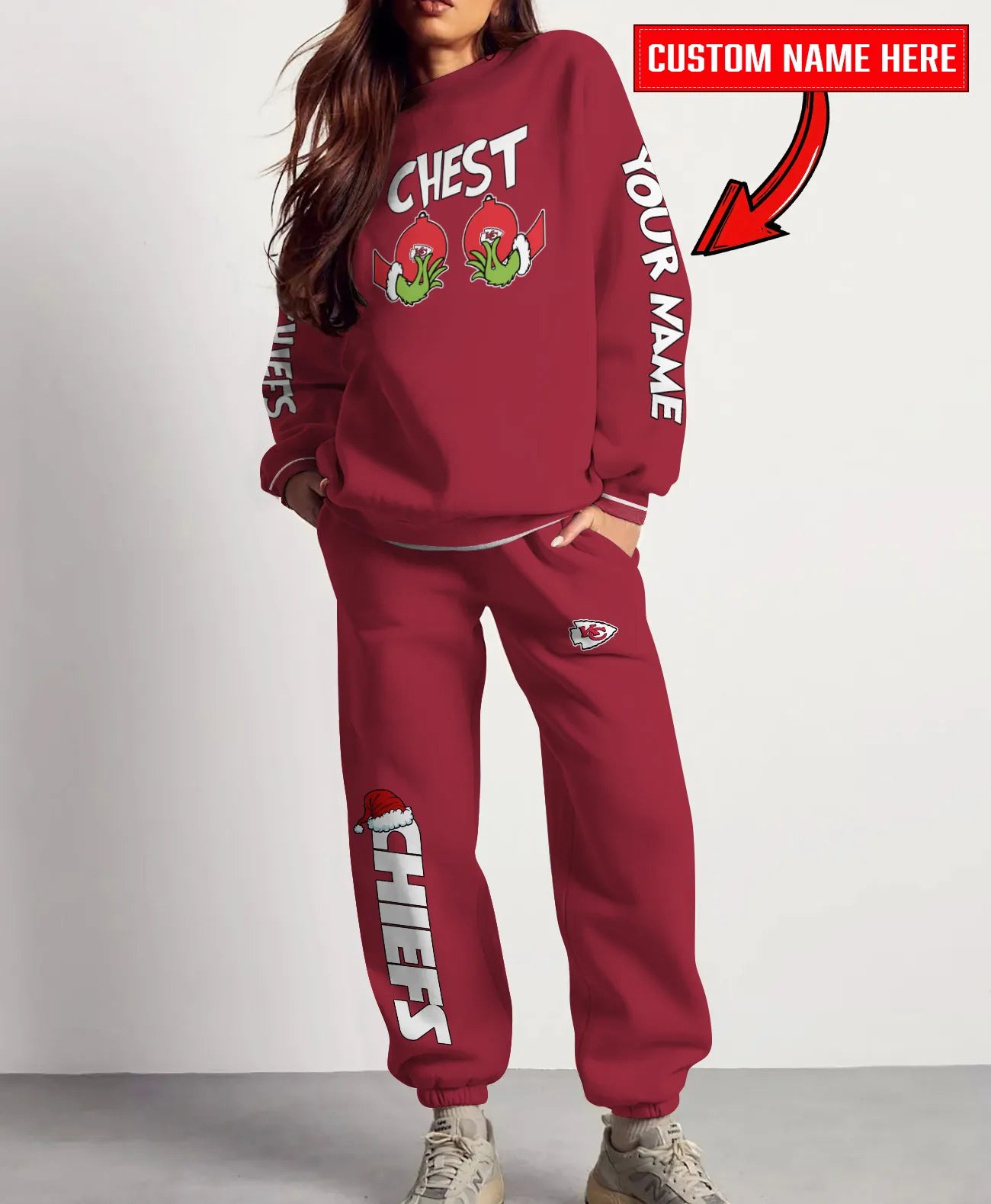 Kansas City Chiefs Chest – Nuts Combo Sweatshirt And Sweatpants Christmas Collection AZCASP000153TeamColor