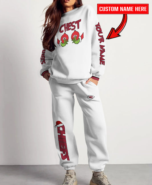 Kansas City Chiefs Chest – Nuts Combo Sweatshirt And Sweatpants Christmas Collection AZCASP000153White