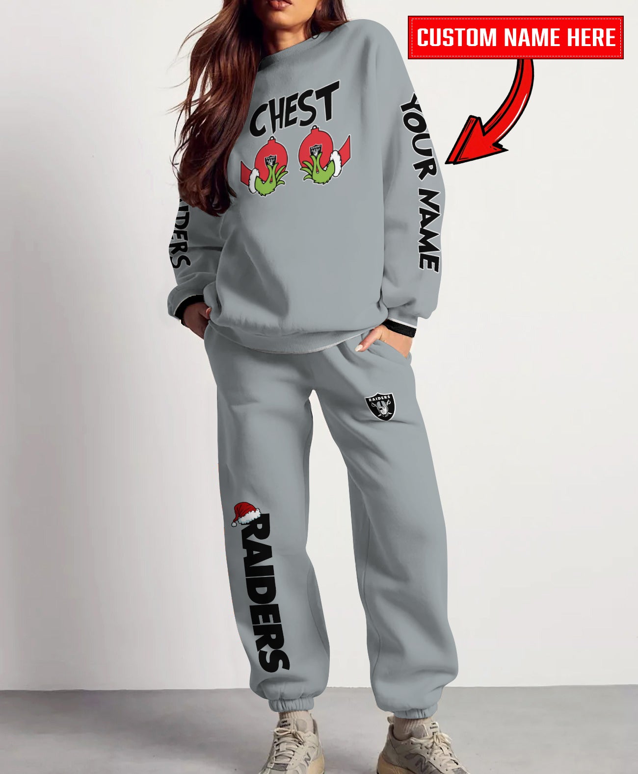 Las Vegas Raiders Chest – Nuts Combo Sweatshirt And Sweatpants Christmas Collection AZCASP000154TeamColor