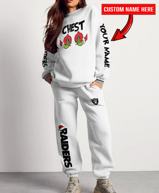 Las Vegas Raiders Chest – Nuts Combo Sweatshirt And Sweatpants Christmas Collection AZCASP000154White