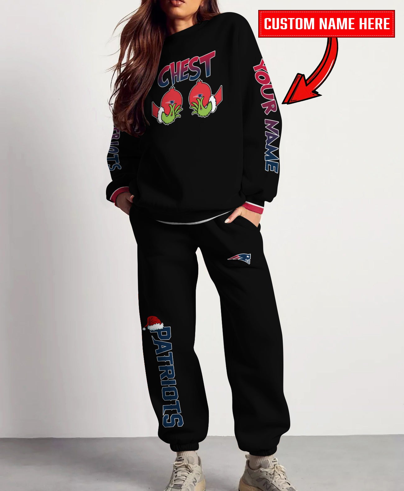 New England Patriots Chest – Nuts Combo Sweatshirt And Sweatpants Christmas Collection AZCASP000157Black