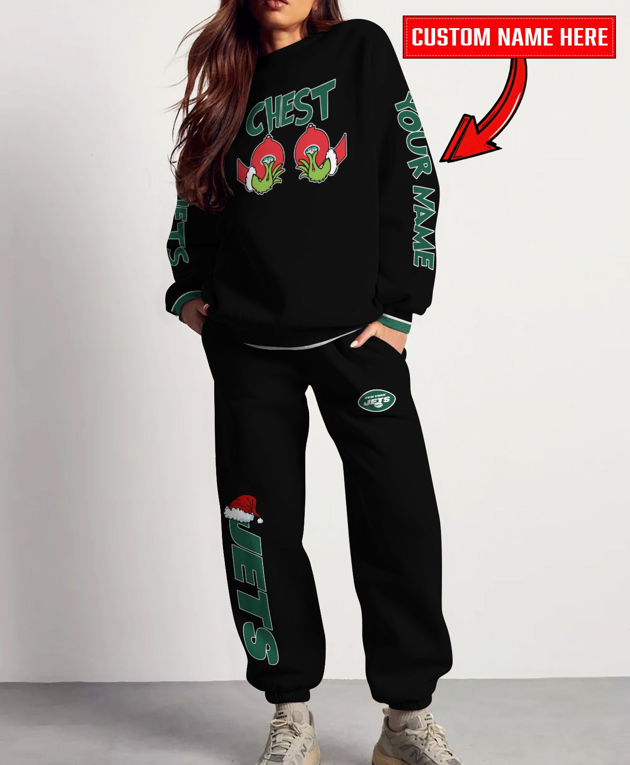 New York Jets Chest – Nuts Combo Sweatshirt And Sweatpants Christmas Collection AZCASP000158Black