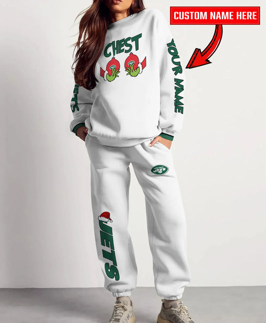 New York Jets Chest – Nuts Combo Sweatshirt And Sweatpants Christmas Collection AZCASP000158White