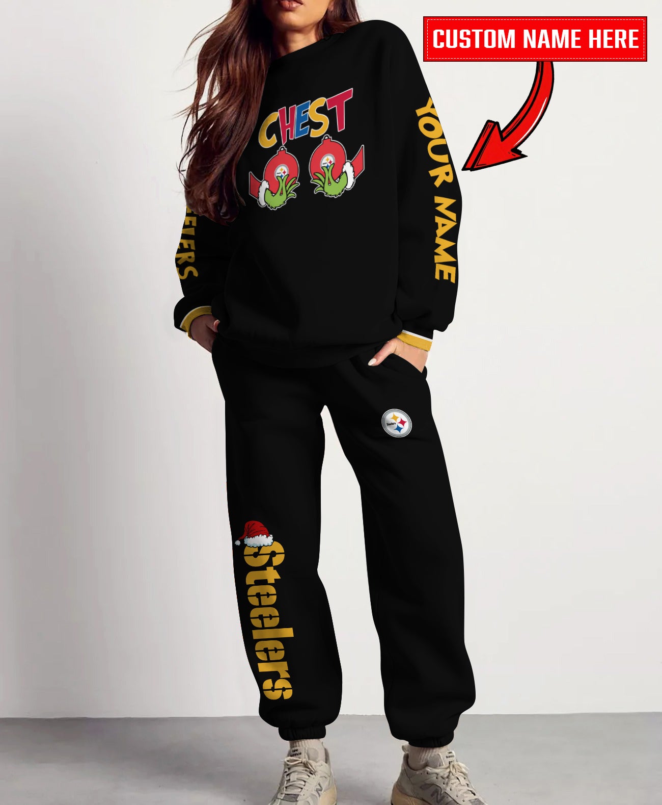 Pittsburgh Steelers Chest – Nuts Combo Sweatshirt And Sweatpants Christmas Collection AZCASP000159Black