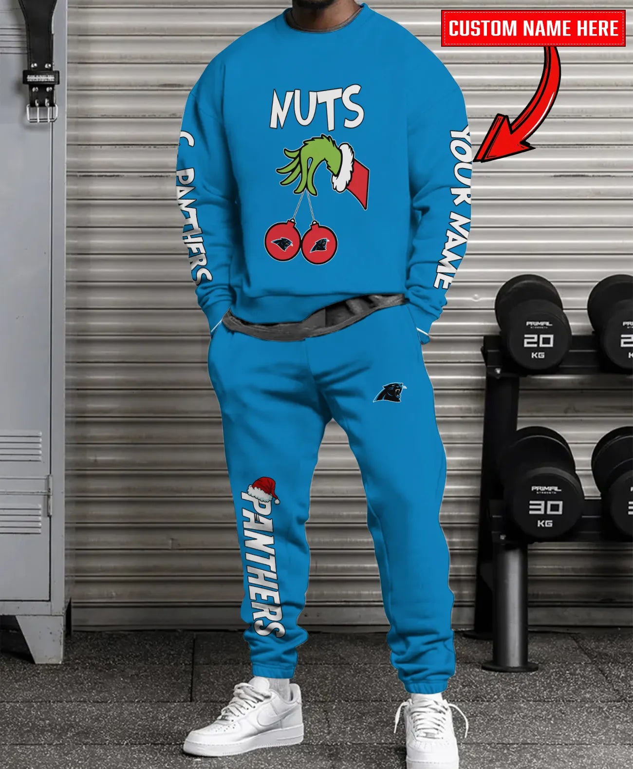 Carolina Panthers Chest – Nuts Combo Sweatshirt And Sweatpants Christmas Collection AZCASP000163TeamColor