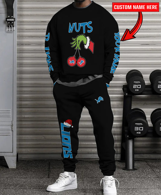 Detroit Lions Chest – Nuts Combo Sweatshirt And Sweatpants Christmas Collection AZCASP000166Black