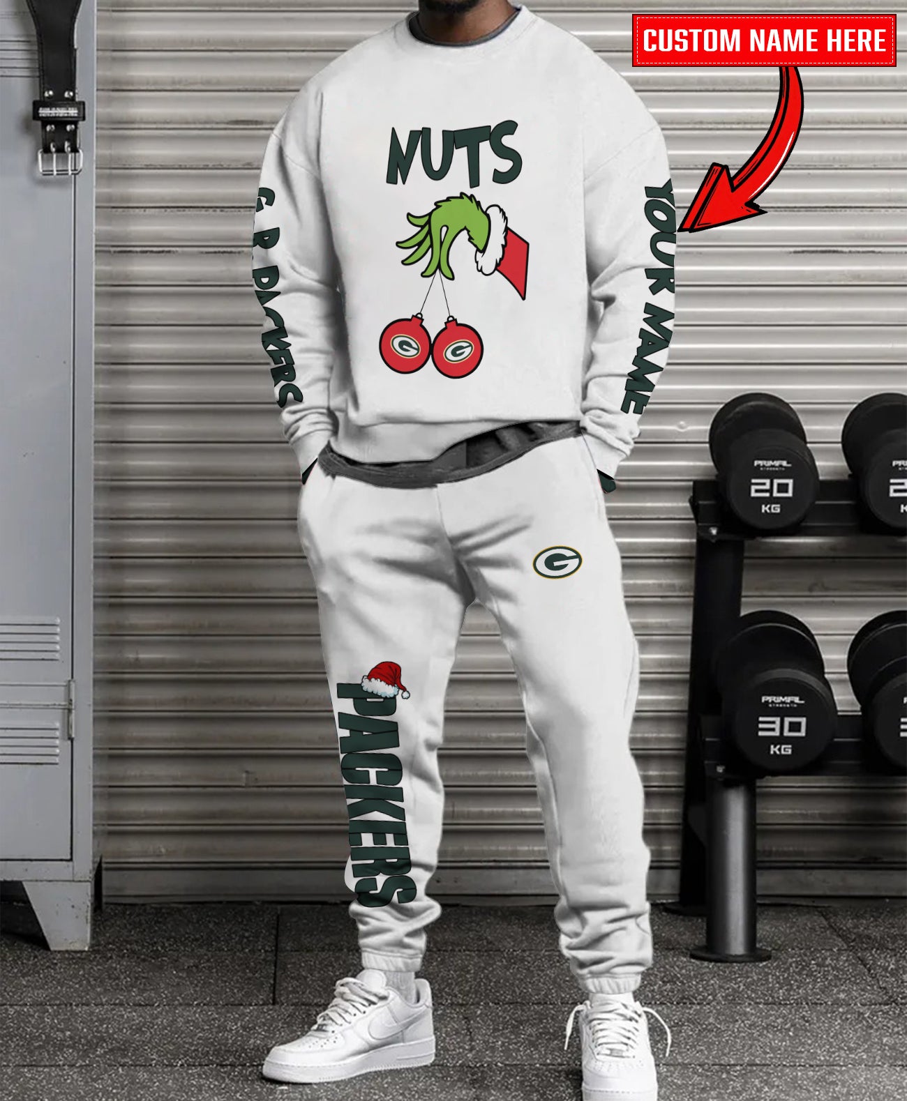 Green Bay Packers Chest – Nuts Combo Sweatshirt And Sweatpants Christmas Collection AZCASP000167White