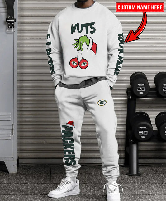 Green Bay Packers Chest – Nuts Combo Sweatshirt And Sweatpants Christmas Collection AZCASP000167White