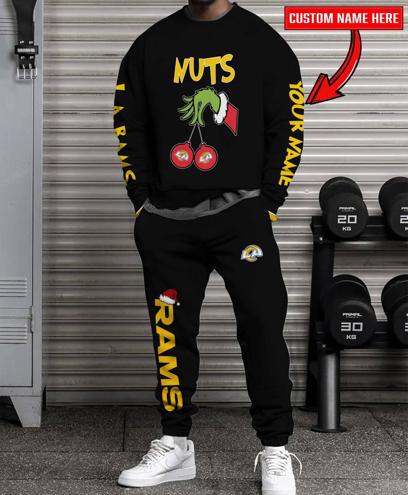 Los Angeles Rams Chest – Nuts Combo Sweatshirt And Sweatpants Christmas Collection AZCASP000168Black