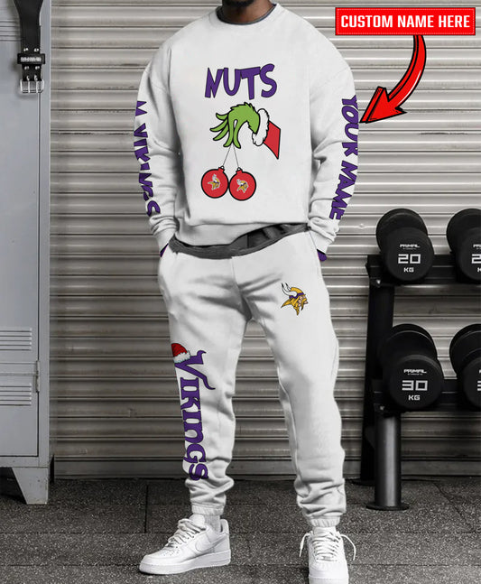 Minnesota Vikings Chest – Nuts Combo Sweatshirt And Sweatpants Christmas Collection AZCASP000169White